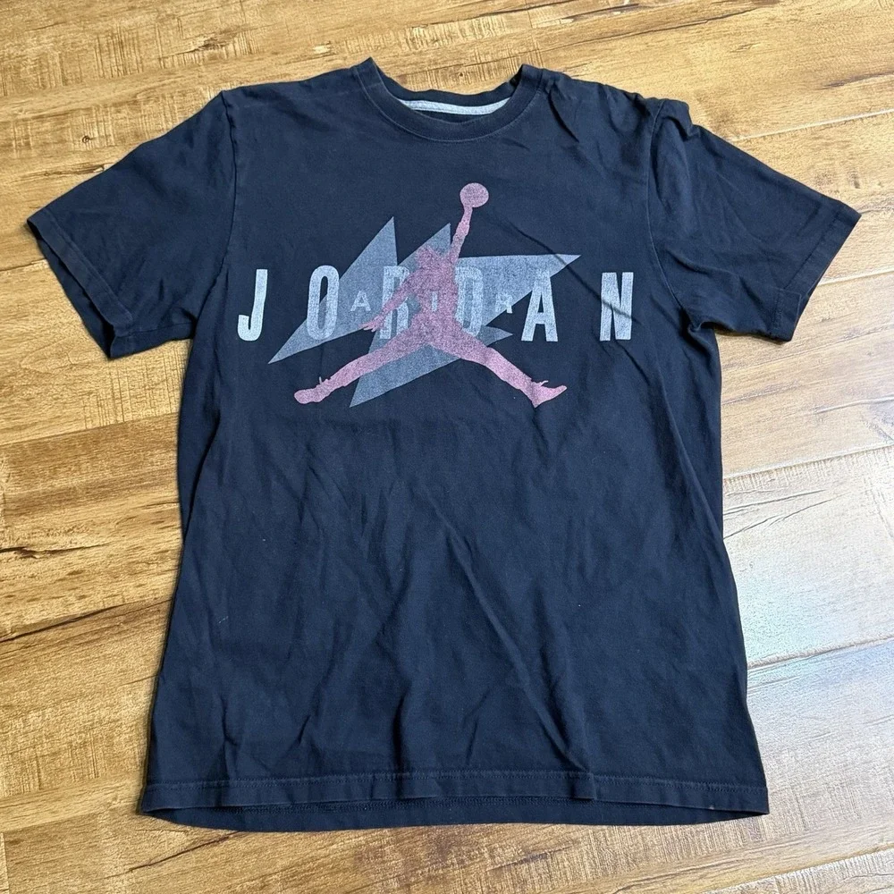 Jordan Men's Jumpman Logo Graphic Print Crew Neck Tee L Black Short Sleeve